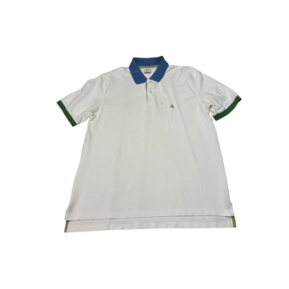 Brooks Brothers Performance Polo Shirt Mens Large White Colorblock Blue Green L